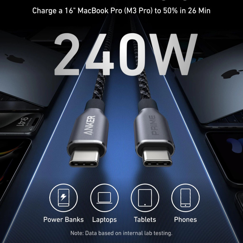 Anker USB-C to USB-C Cable (3 ft / 6 ft, 240W, Upcycled-Braided)