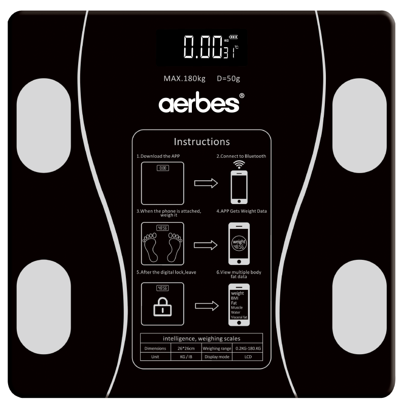 AB-J178 Bluetooth Body Fat Scale – 180kg Smart Digital Weighing Scale